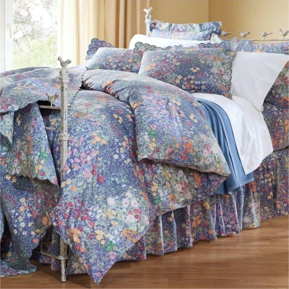 Cuddledown Monet 1pc King Duvet Cover 100% Cotton Percale Floral Print Blue  New